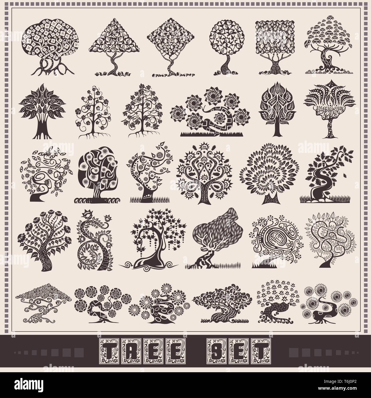 big set of different abstarct tree Stock Vector