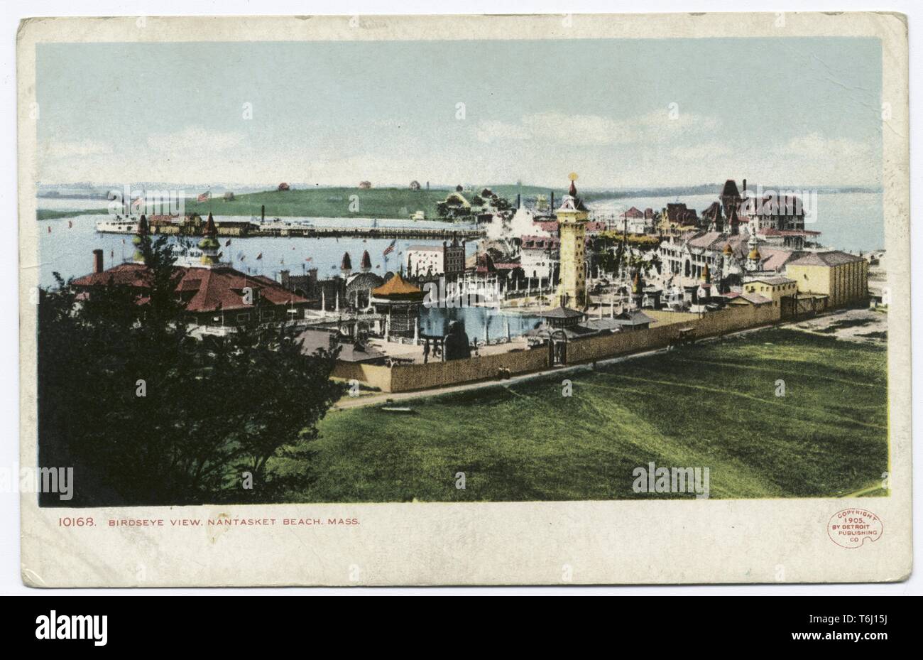 Detroit Publishing Company vintage postcard of the bird's eye view of Nantasket Beach, Hull, Massachusetts, 1914. From the New York Public Library. () Stock Photo