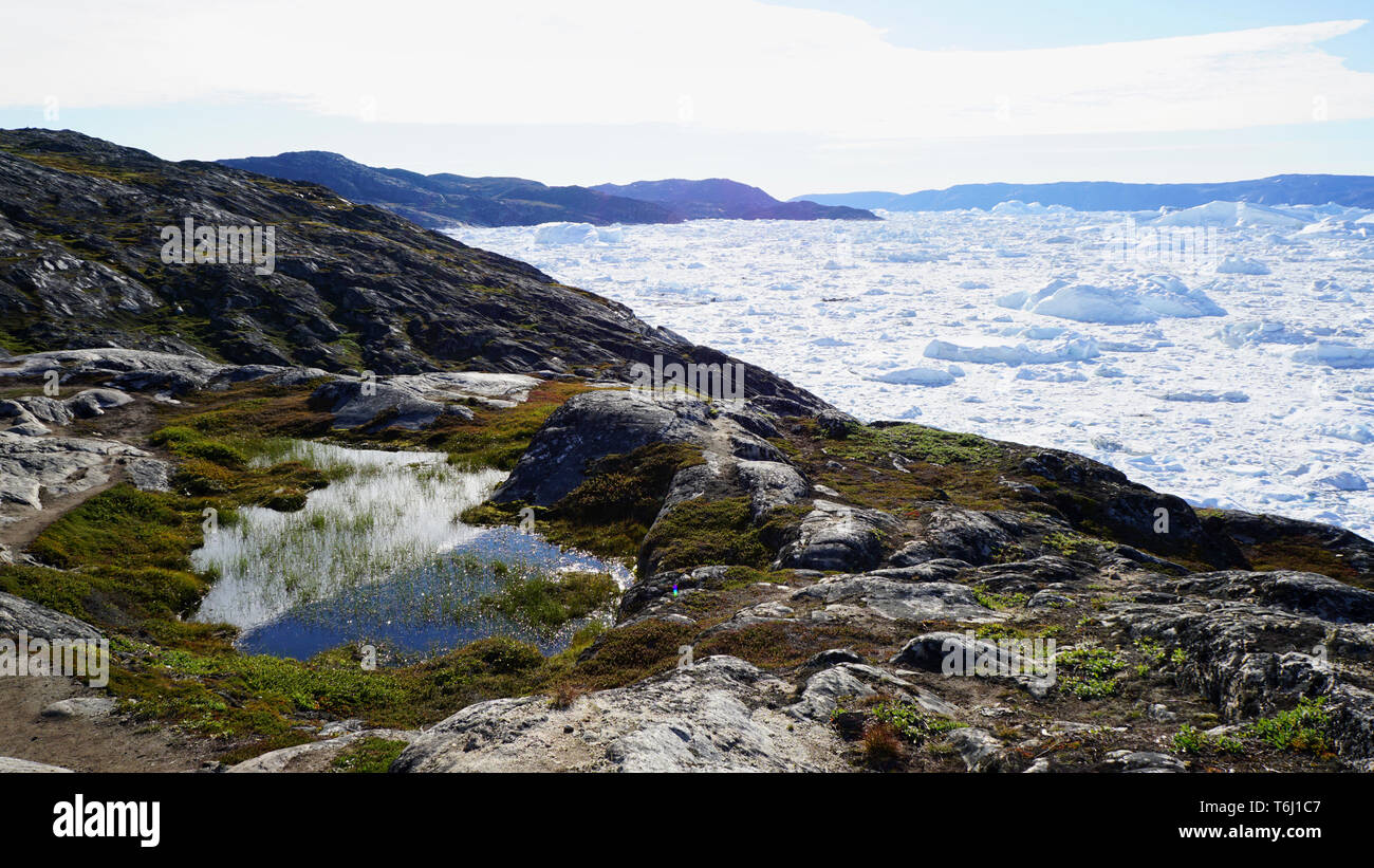 The coast of Greenland with icebergs Stock Photo