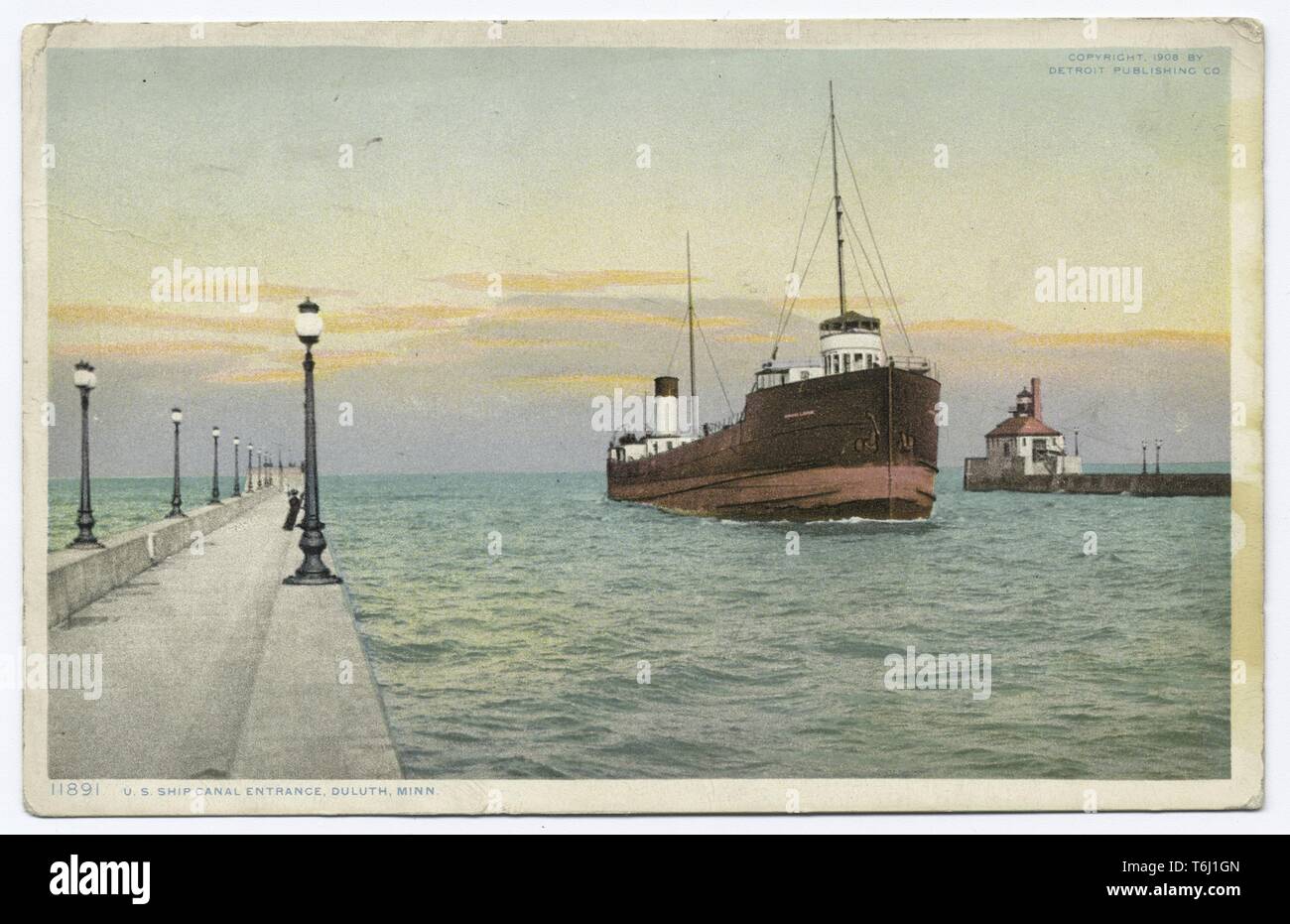 Detroit Publishing Company vintage postcard of United States Ship Canal Entrance, Duluth, Minnesota, 1908. From the New York Public Library. () Stock Photo