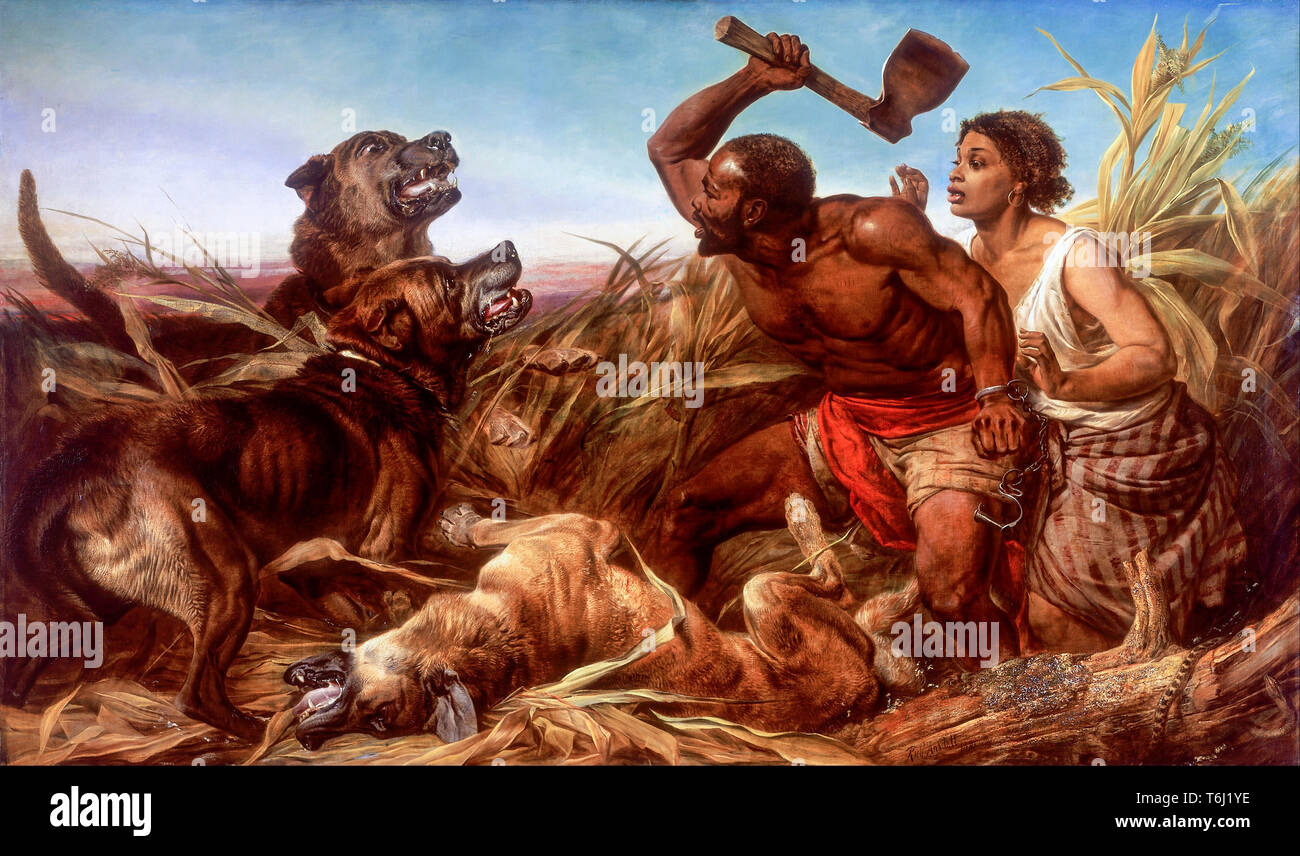 Richard Ansdell, The Hunted Slaves, painting, 1861 Stock Photo