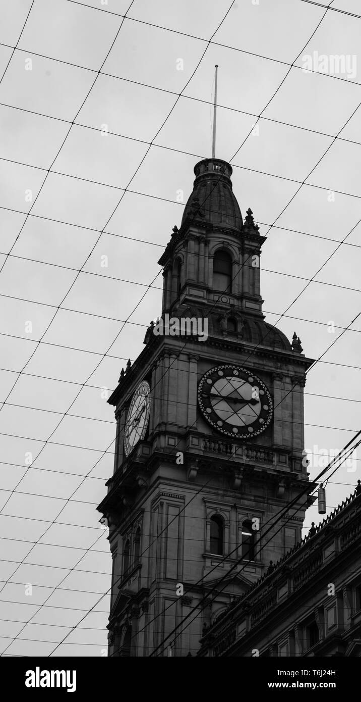 Clock tower in black and white Stock Photo