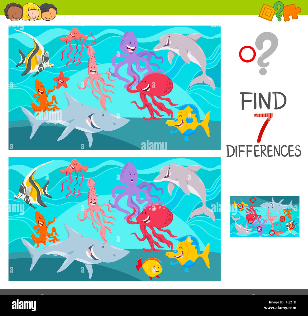 find differences game with sea animals Stock Photo - Alamy