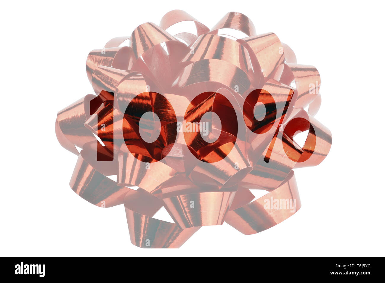 Red gift ribbon in closeup with highlighted text 100% Stock Photo