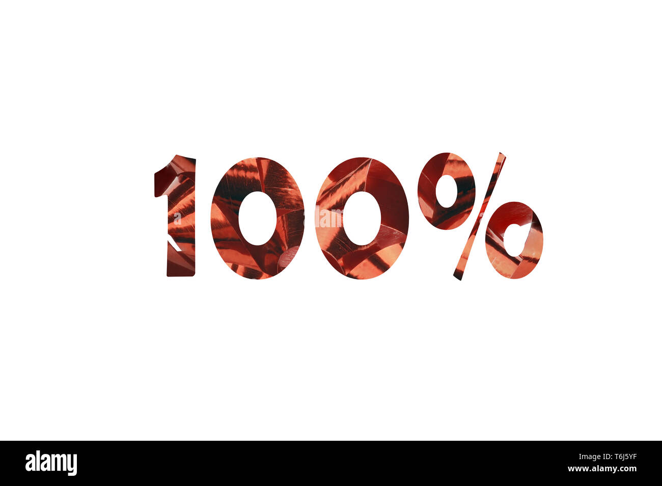 100 percent cut out symbolic representation with lettering 100 percent from close-up of a red gift ribbon Stock Photo
