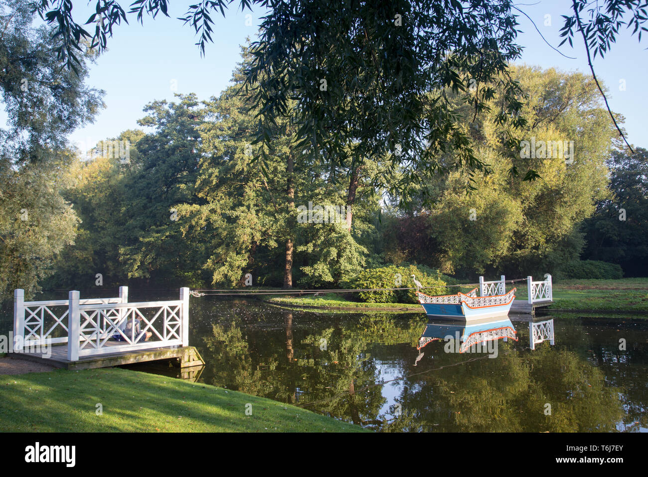 Boat and jetty in Frederiksberg Gardens, Denmark Stock Photo - Alamy