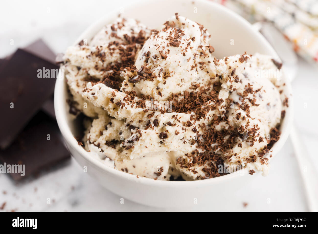 Vanilla ice cream with chocolate chips - straciatella. Fresh, sorbet Stock Photo
