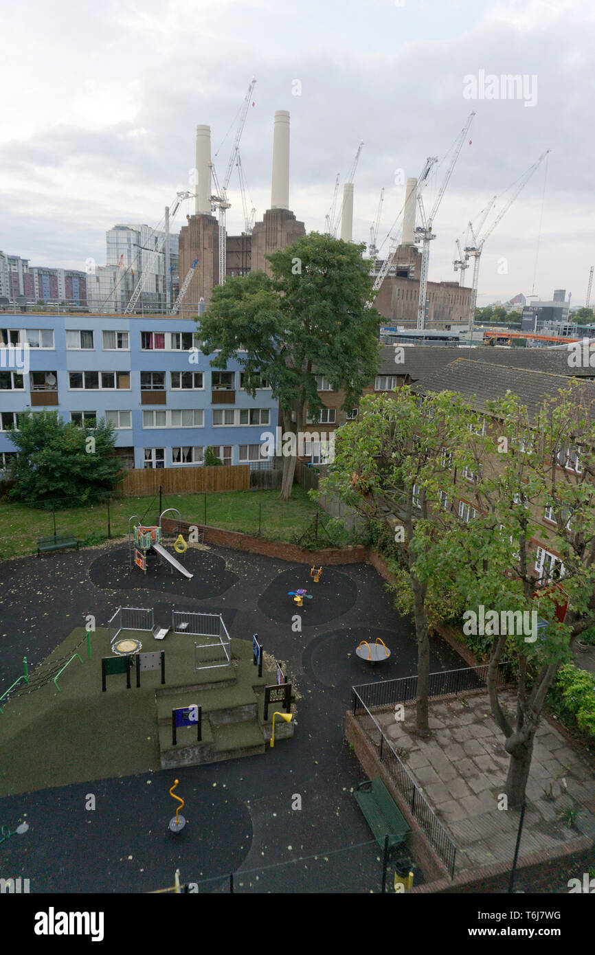 A children's playground is pictured in Seldon House estate near Battersea Power Station on September 20, 2017. Stock Photo