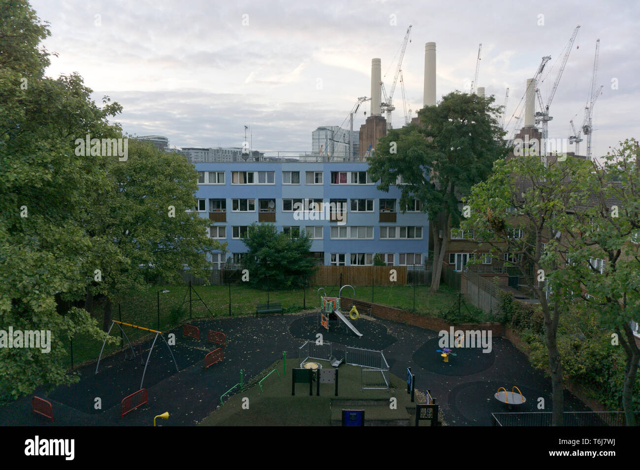 A children's playground is pictured in Seldon House estate near Battersea Power Station on September 20, 2017. Stock Photo