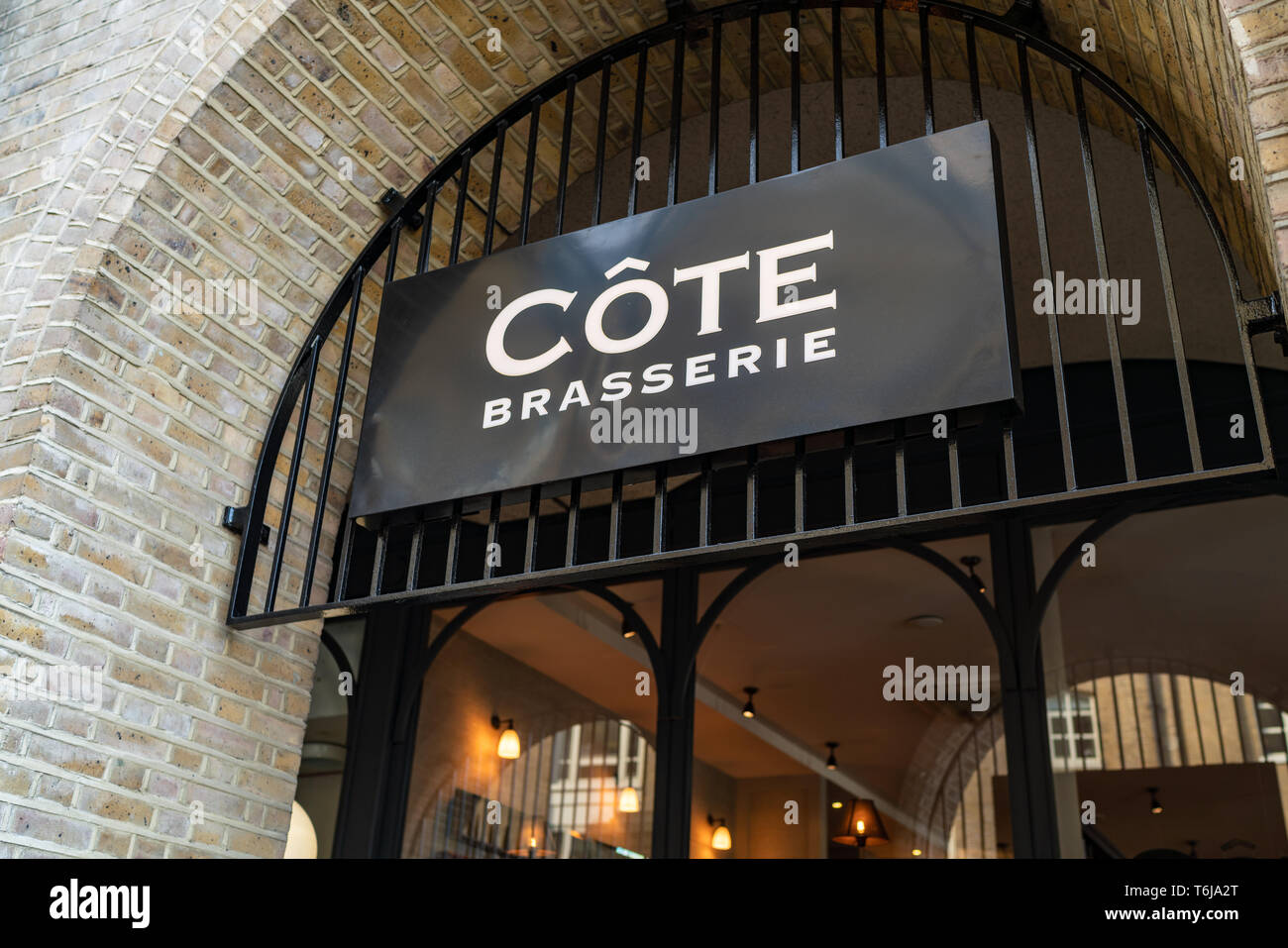 LONDON, UK - APRIL 1, 2019: A sign for a Cote Brasserie Restaurant in central London Stock Photo