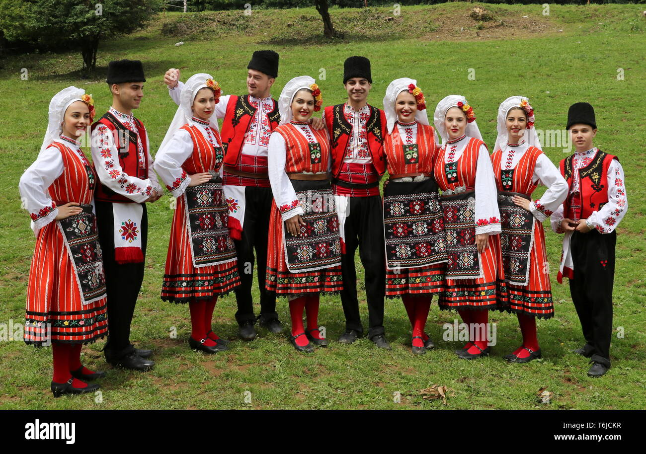 People in traditional authentic folk costumes Stock Photo Alamy