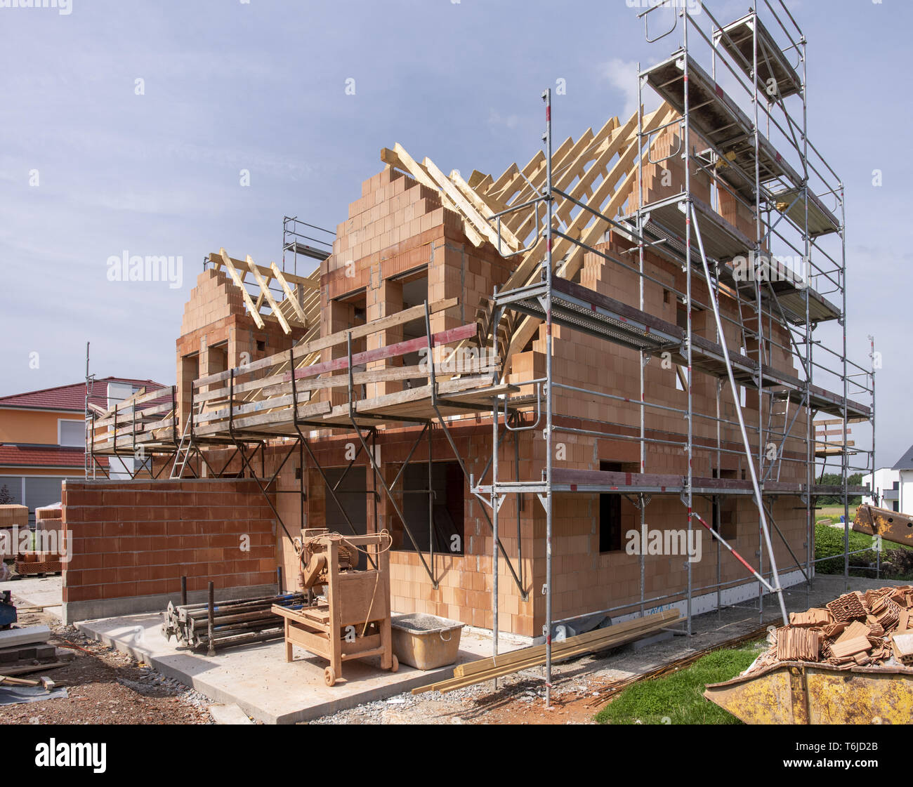 construction site of new build residential house Stock Photo