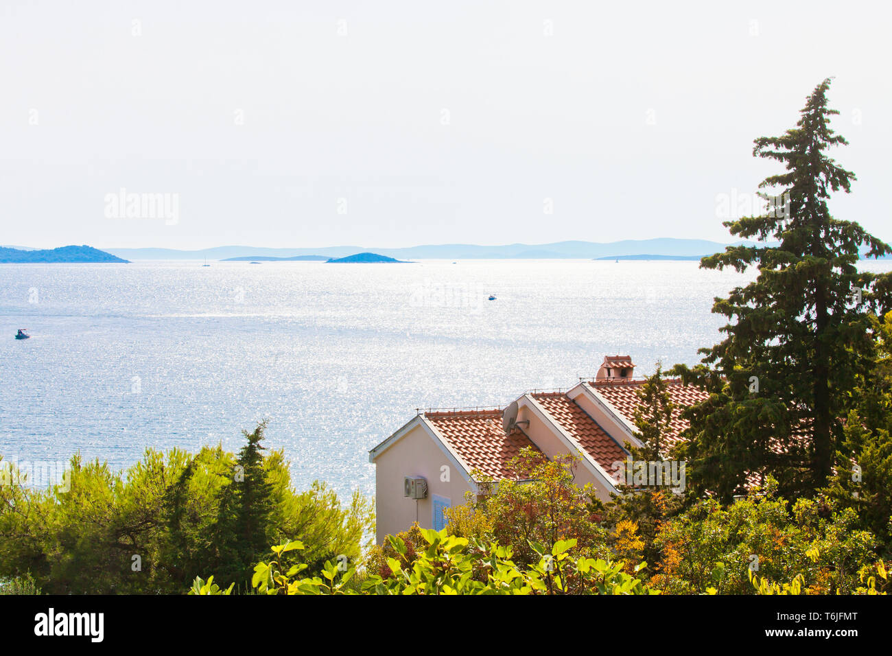 Drage, Zadar, Croatia, Europe - Beautiful backlight at the coastline of Drage Stock Photo