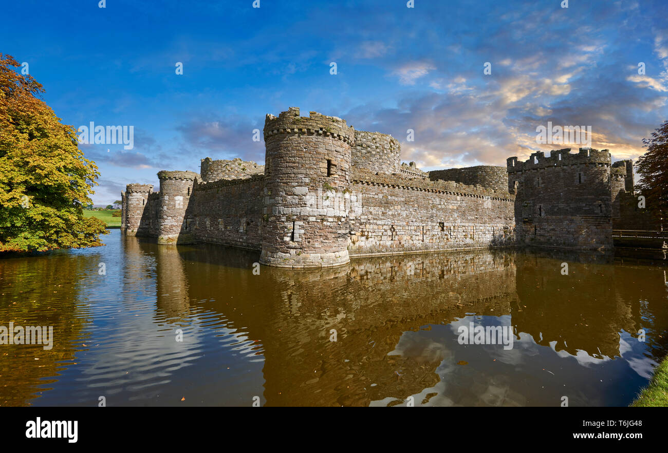 Beaumaris Castle, looking towards Snowdonia, built in 1284 by Edward 1st, considered to be one of the finest example of 13th century military archite Stock Photo