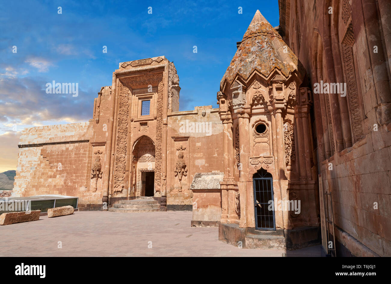 Courtyard and entrance to the mausoleum of the 18th Century Ottoman architecture of the Ishak Pasha Palace Turkey Stock Photo