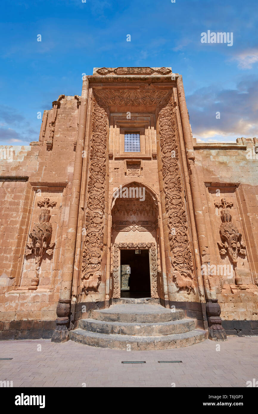 Main Harem entrance of the 18th Century Ottoman architecture of the Ishak Pasha Palace (Turkish: İshak Paşa Sarayı) ,  Agrı province of eastern Turke Stock Photo