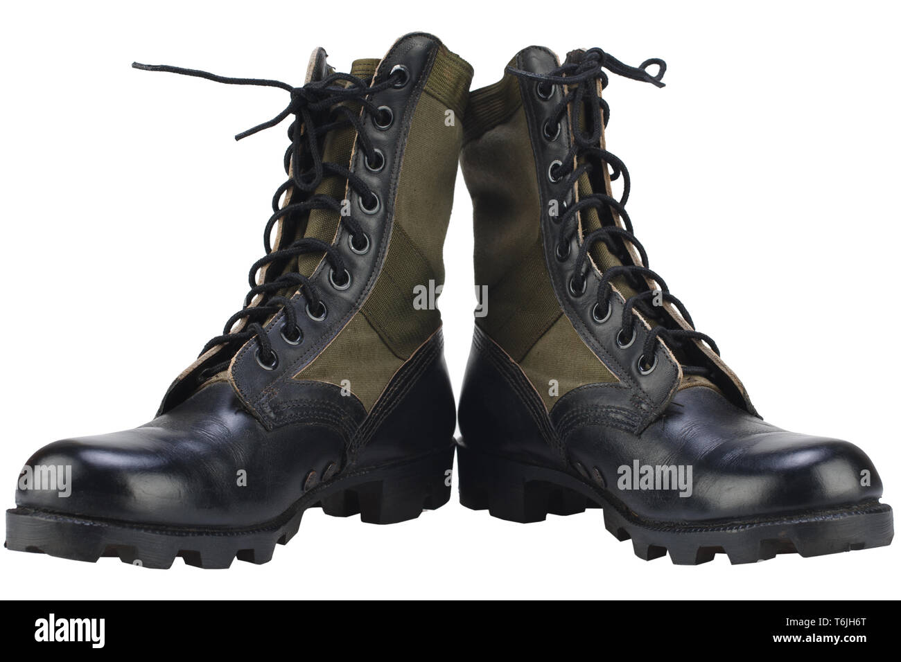 New brand US army pattern jungle boots isolated on white background Stock Photo