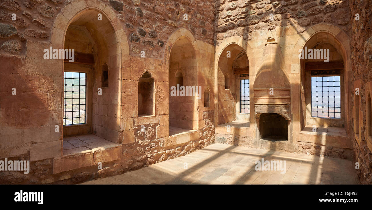 Bedroom interior  of  the 18th Century Ottoman Hareem of the Ishak Pasha Palace (Turkish: İshak Paşa Sarayı) ,  Agrı province of eastern Turkey. Stock Photo