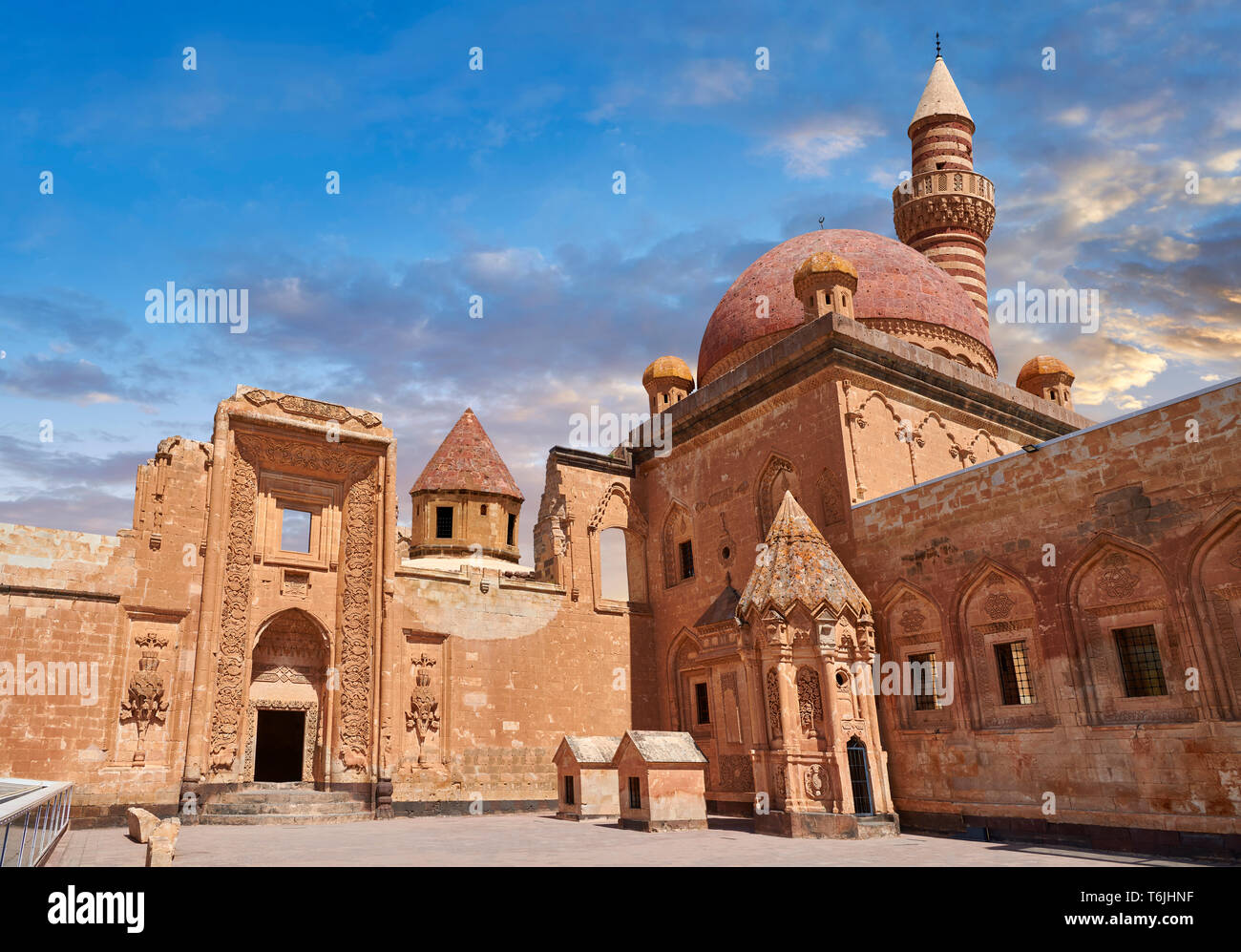 Courtyard of the 18th Century Ottoman architecture of the Ishak Pasha Palace (Turkish: İshak Paşa Sarayı) ,  Ağrı province of eastern Turkey. Stock Photo