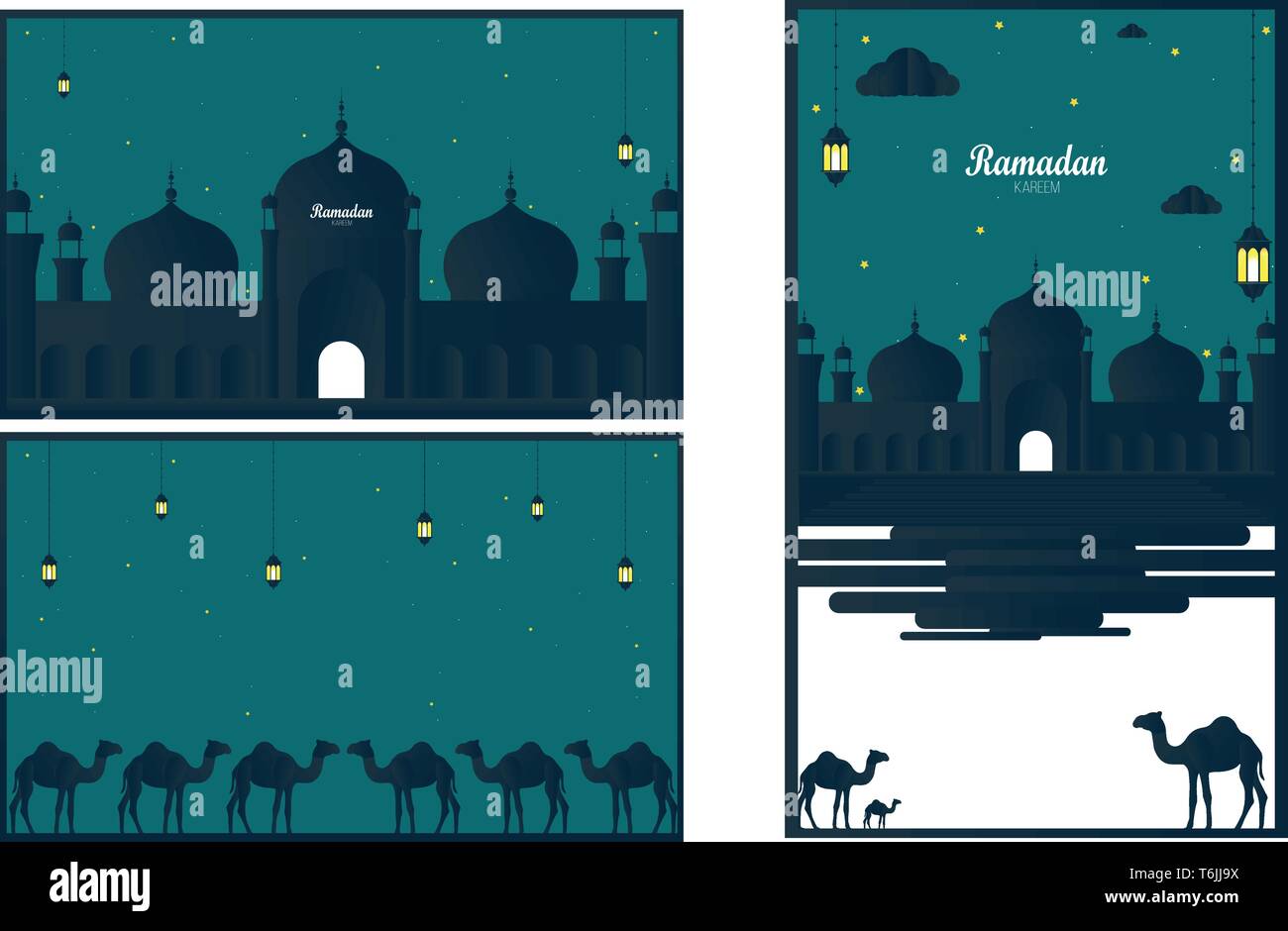 Abstract Ramadan Kareem decorative banners set vector Stock Vector