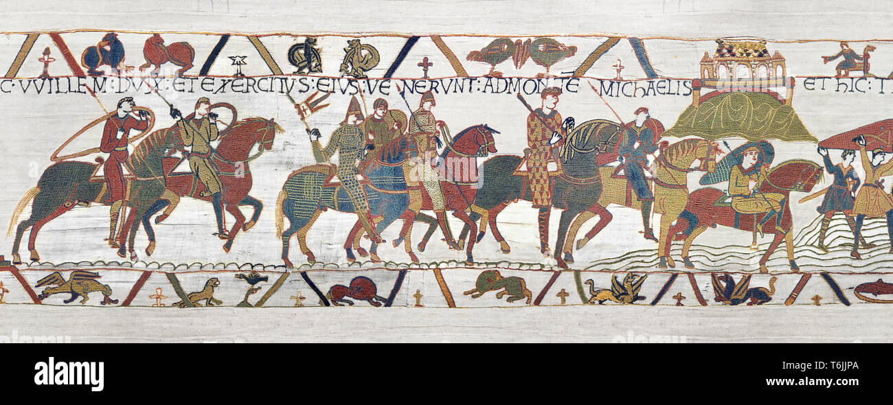 Bayeux Tapestry  Scene 16 - Williams asks Harold to joint him in war against Conan Duke of Britany. Stock Photo