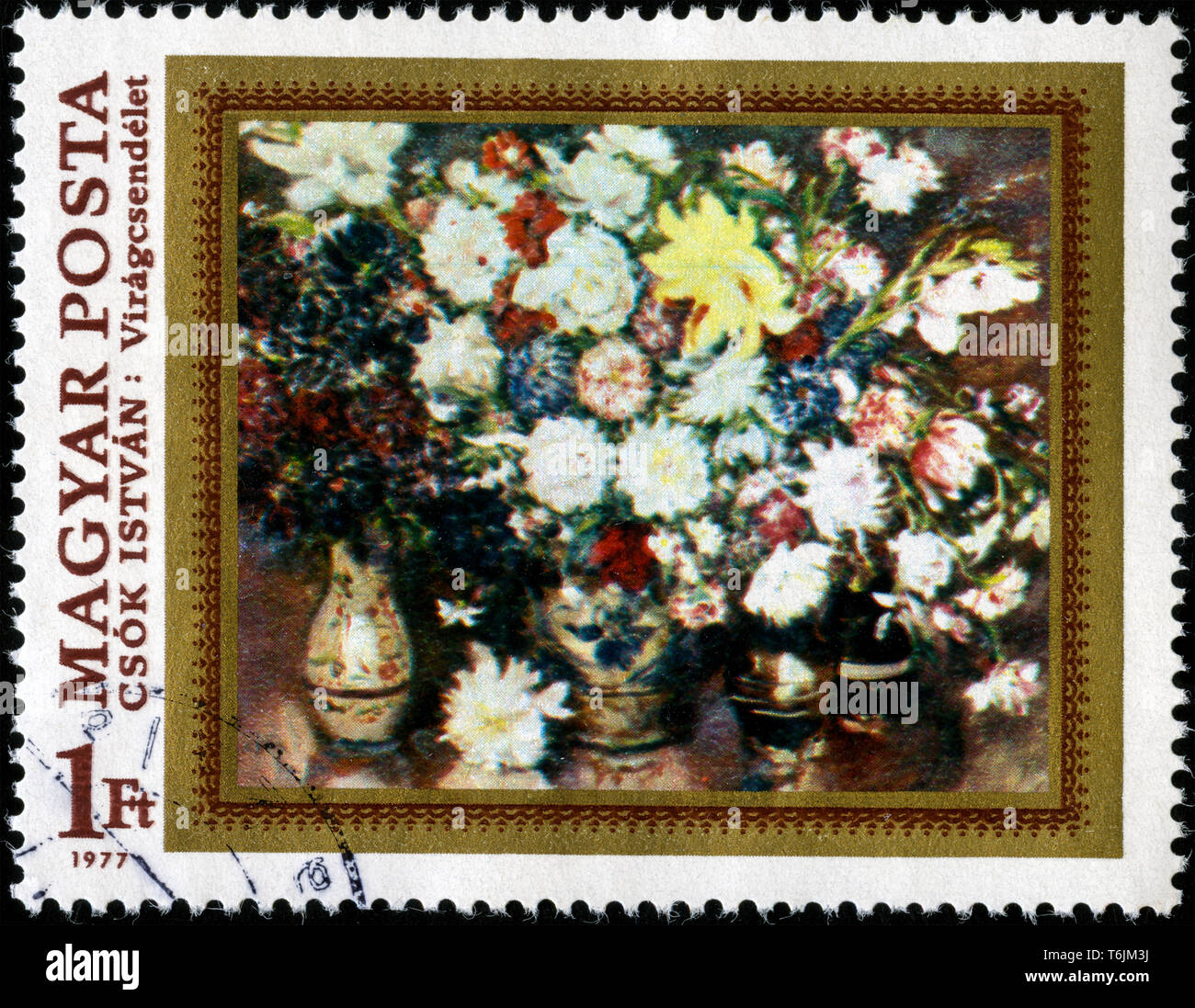 Postage stamp from Hungary in the Paintings - Flowers series issued in 1977 Stock Photo