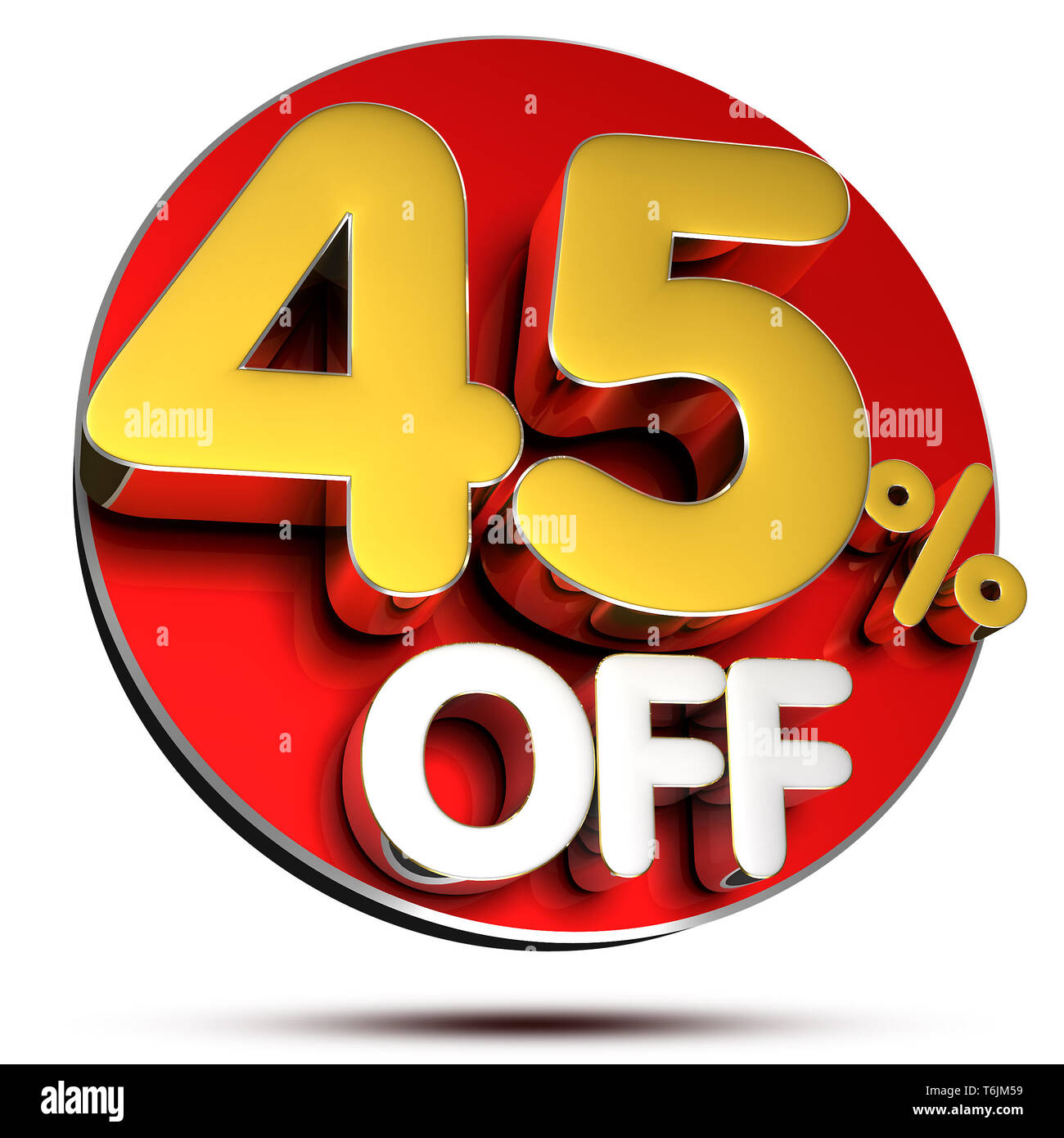 45 percent off 3D rendering on white background.(with Clipping Path). Stock Photo