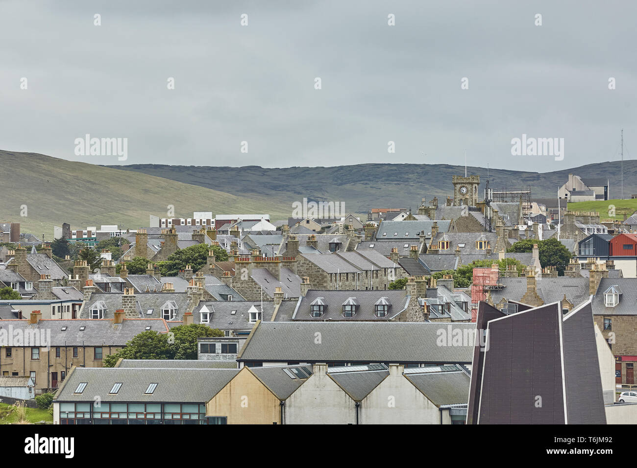 Lerwick town center under cloudy sky, Lerwick, Shetland Islands
