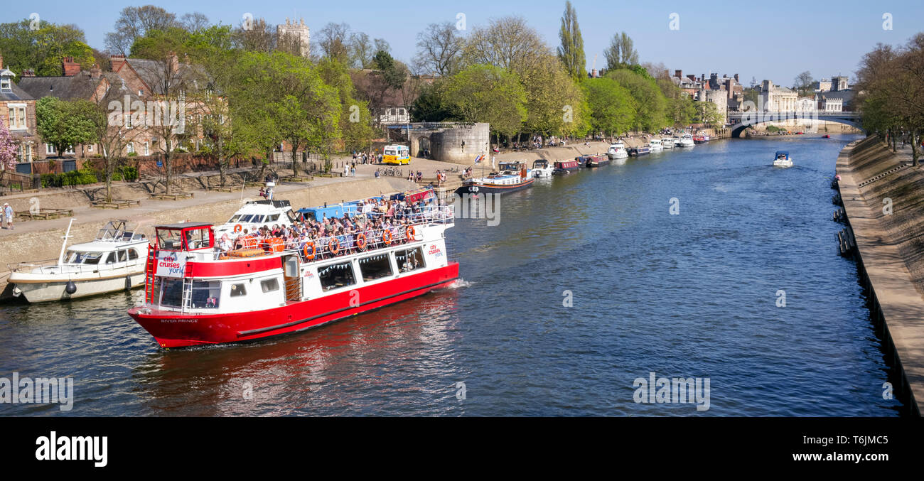 A packed Spring cruise from Lendal Bridge, River Ouse, City of York, UK Stock Photo