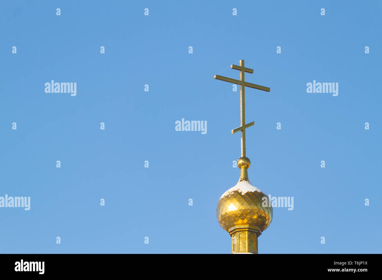 Three domes with crosses of the Orthodox Church, blue sky Stock Photo ...