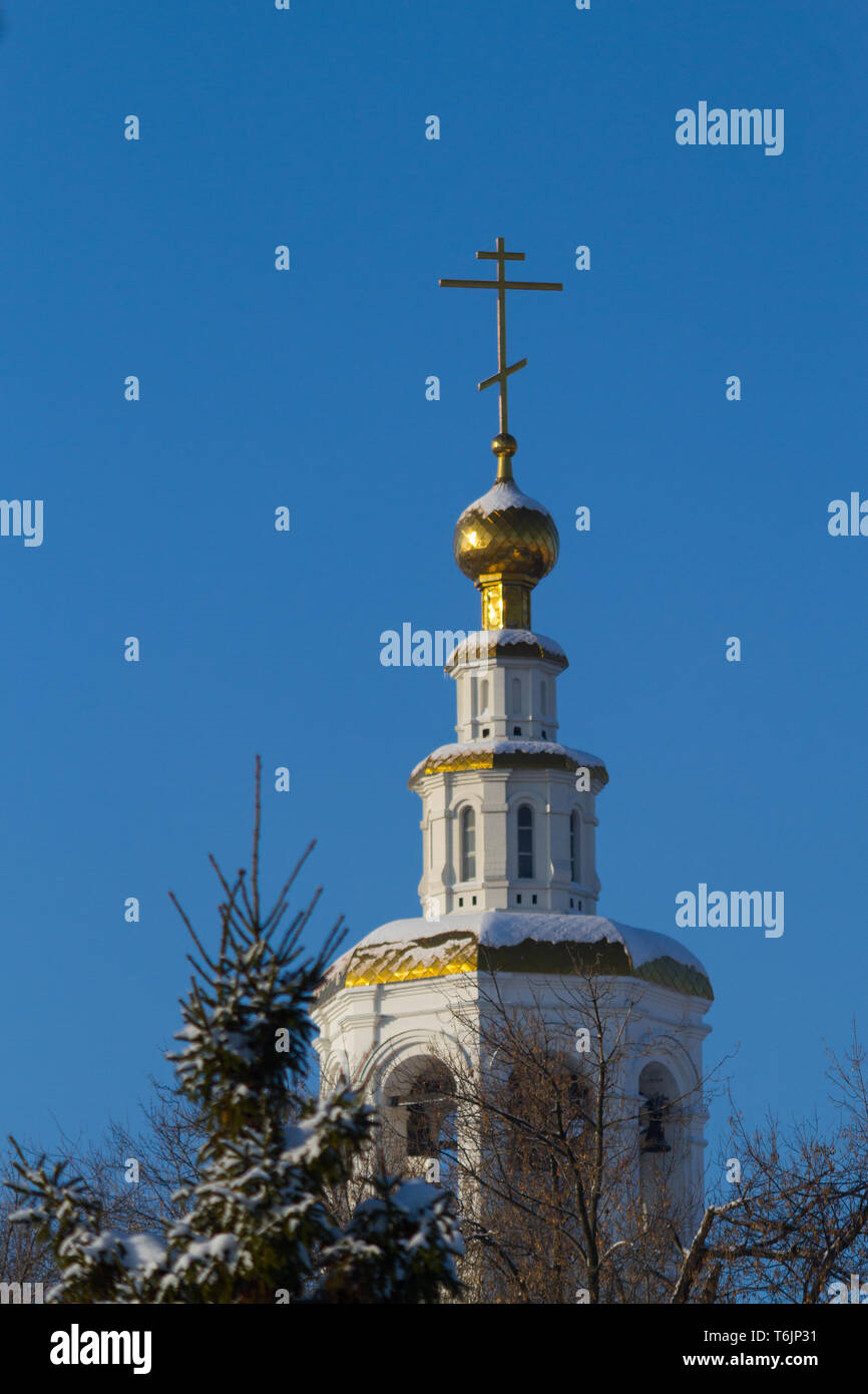 Three domes with crosses of the Orthodox Church, blue sky Stock Photo ...