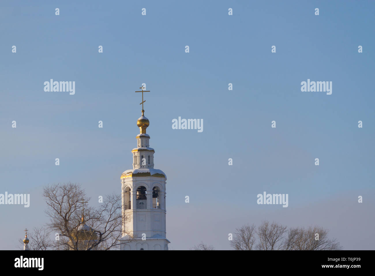 Three domes with crosses of the Orthodox Church, blue sky Stock Photo ...