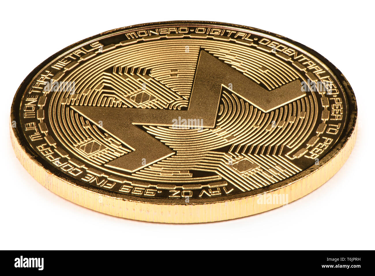 Golden monero isolated on white background. High resolution photo. With clipping path. Full