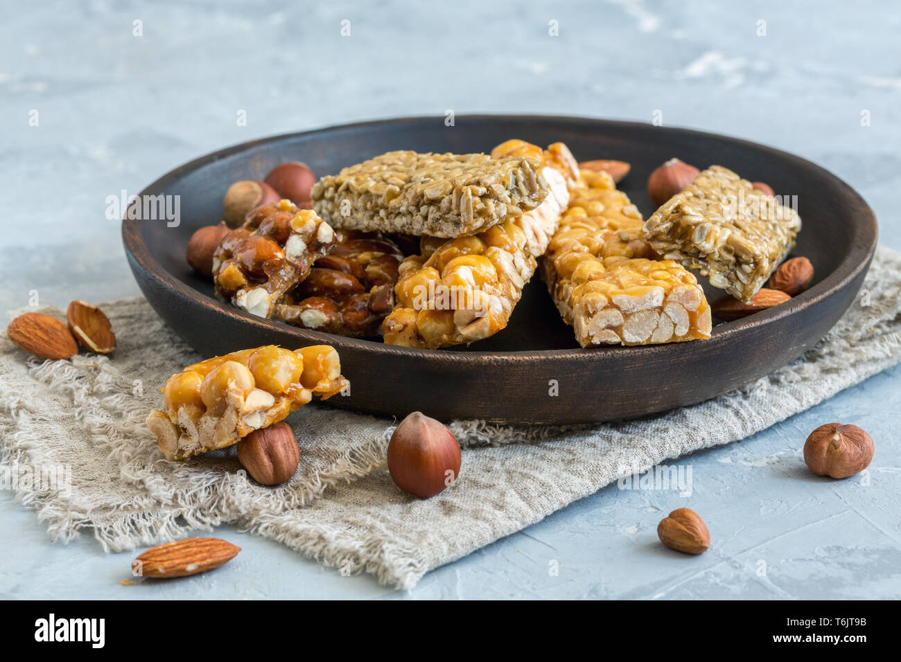 Bars with nuts and seeds in honey glaze Stock Photo Alamy