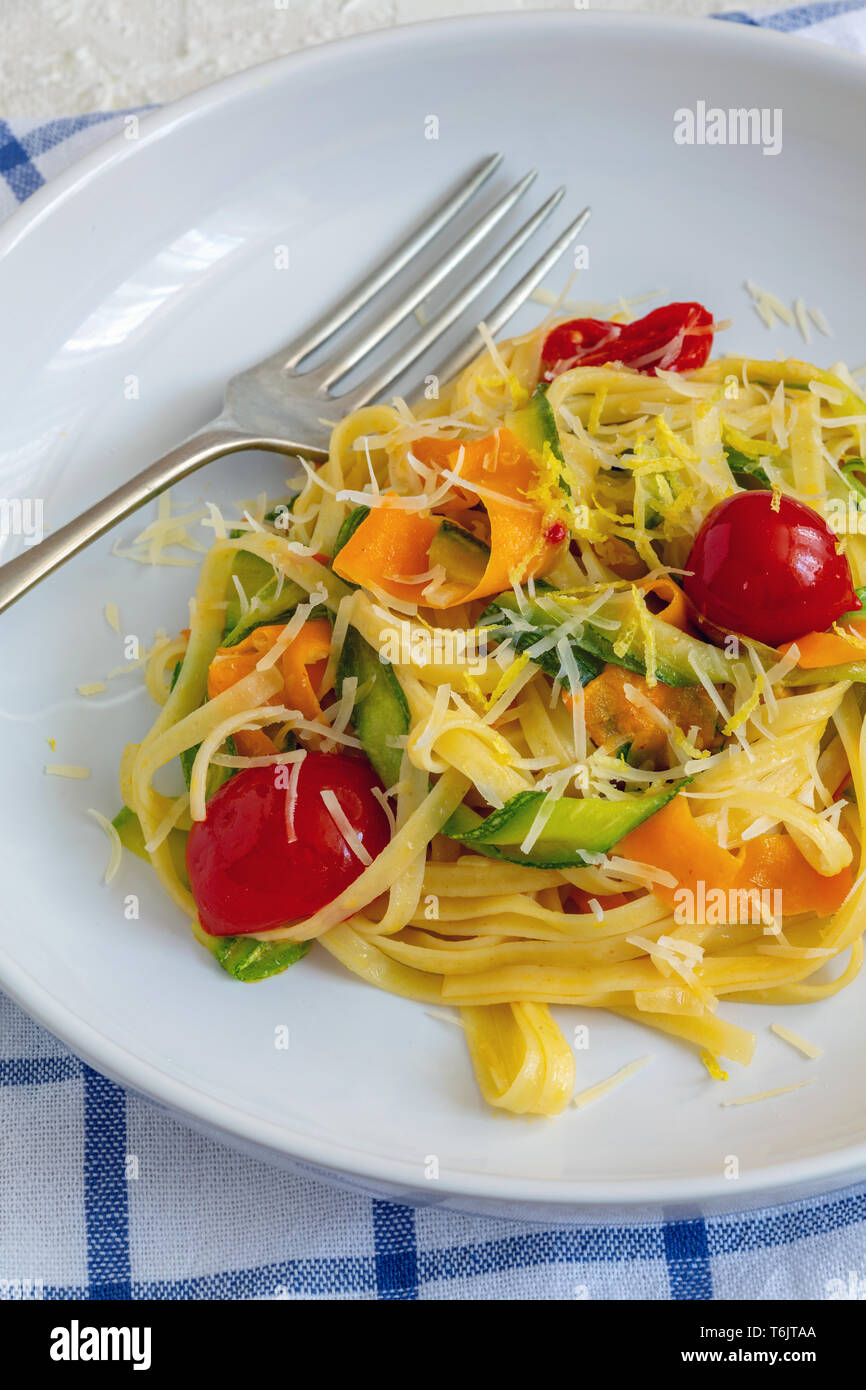 Homemade pasta with strips of zucchini and carrots Stock Photo Alamy