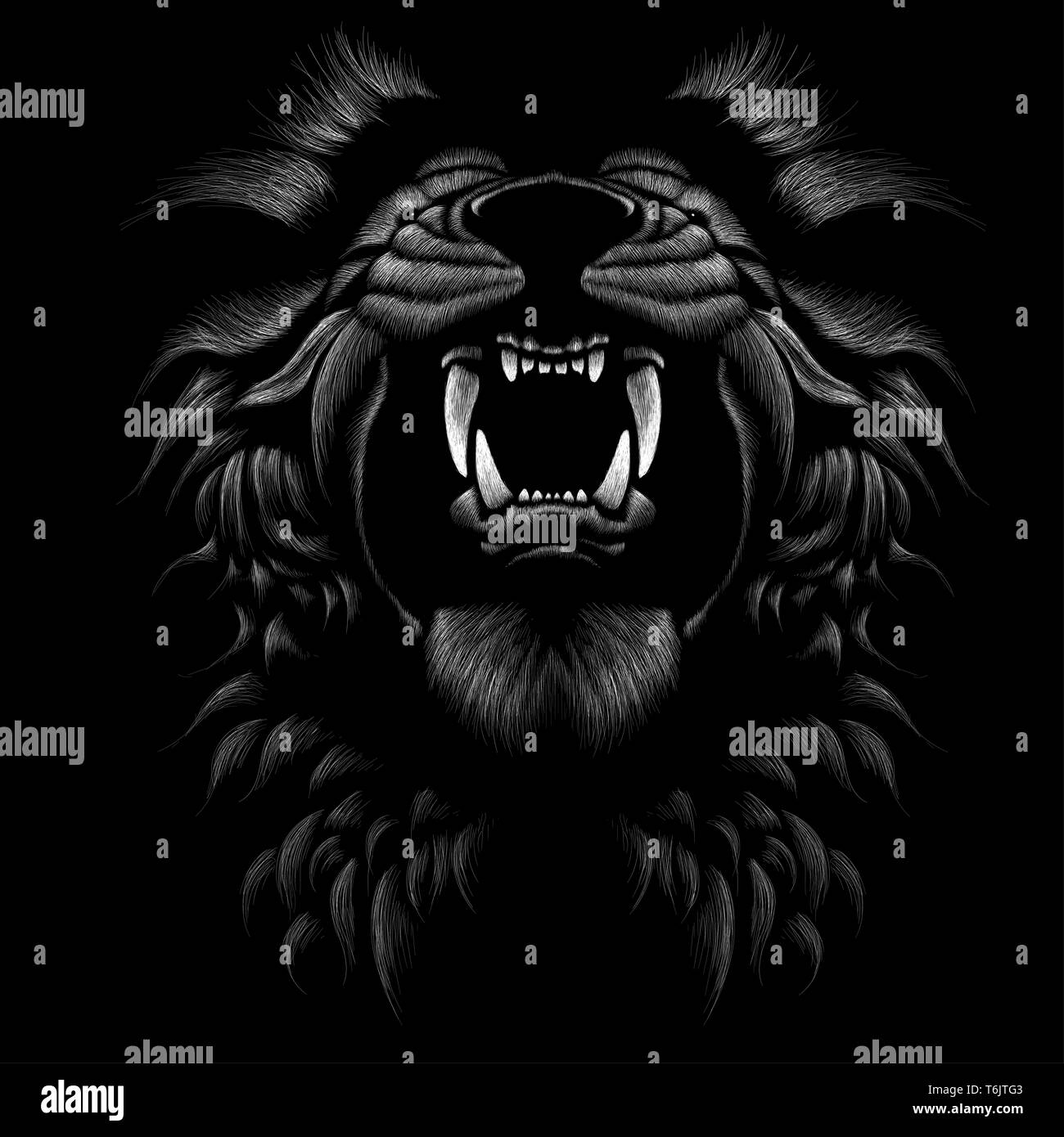 The Vector logo lion for tattoo or T-shirt design or outwear.  Hunting style lions background. Stock Photo