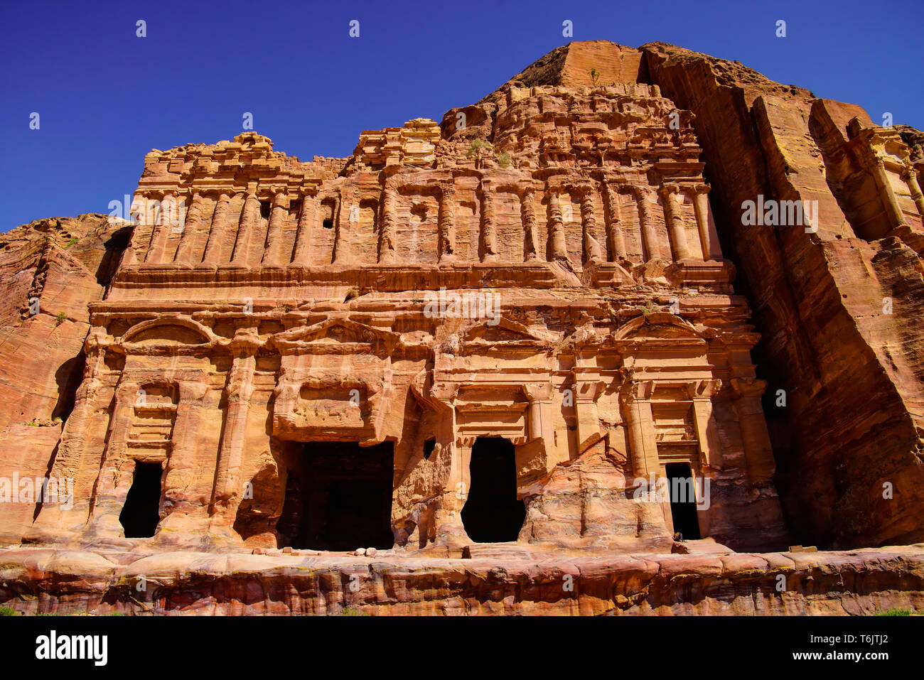 The Palace Tomb (Royal Tomb) is very impressive. Similar to  Roman palace architecture. Petra, Jordan. Stock Photo