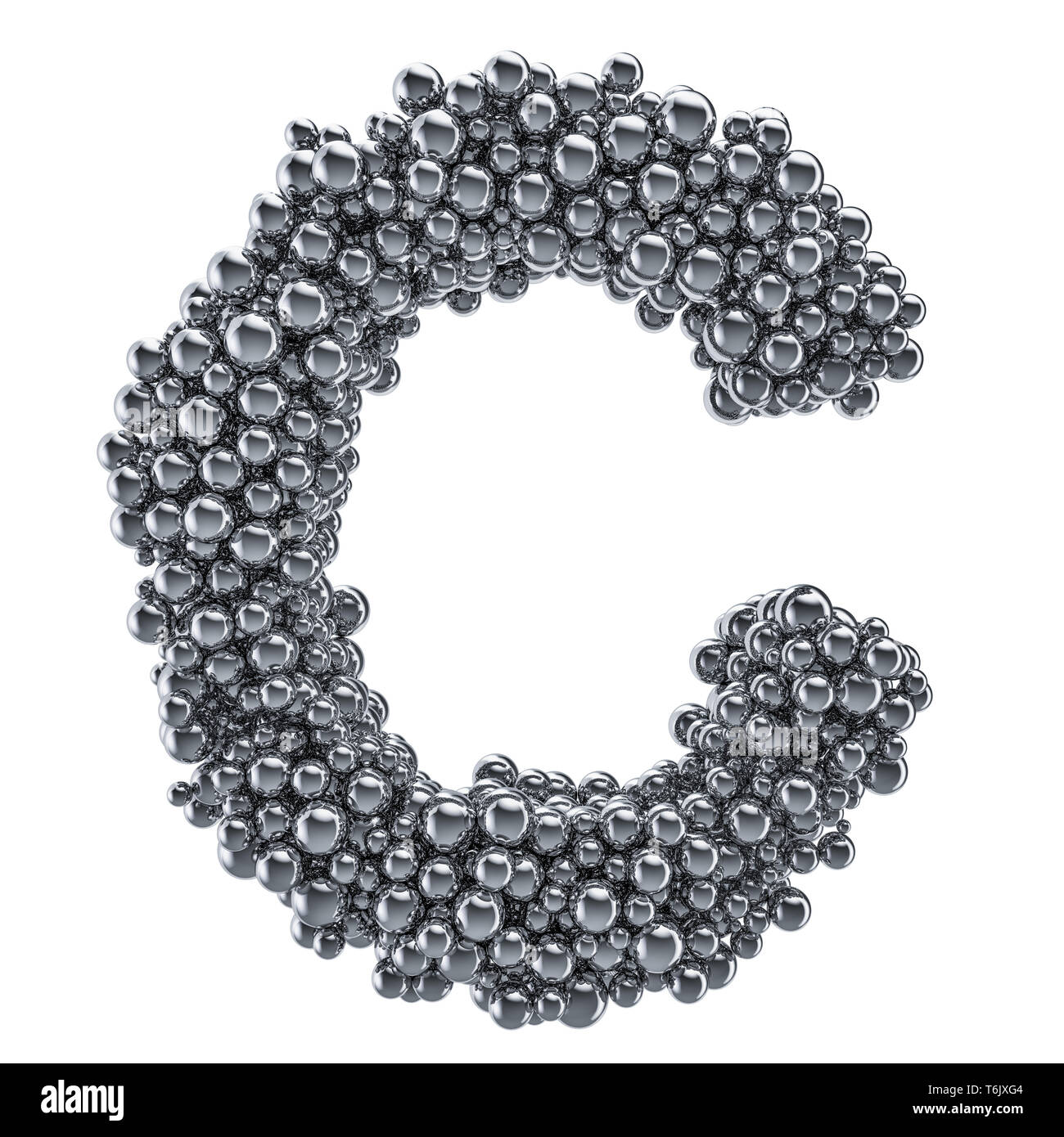 Metallic letter C from metal balls, 3D rendering isolated on white