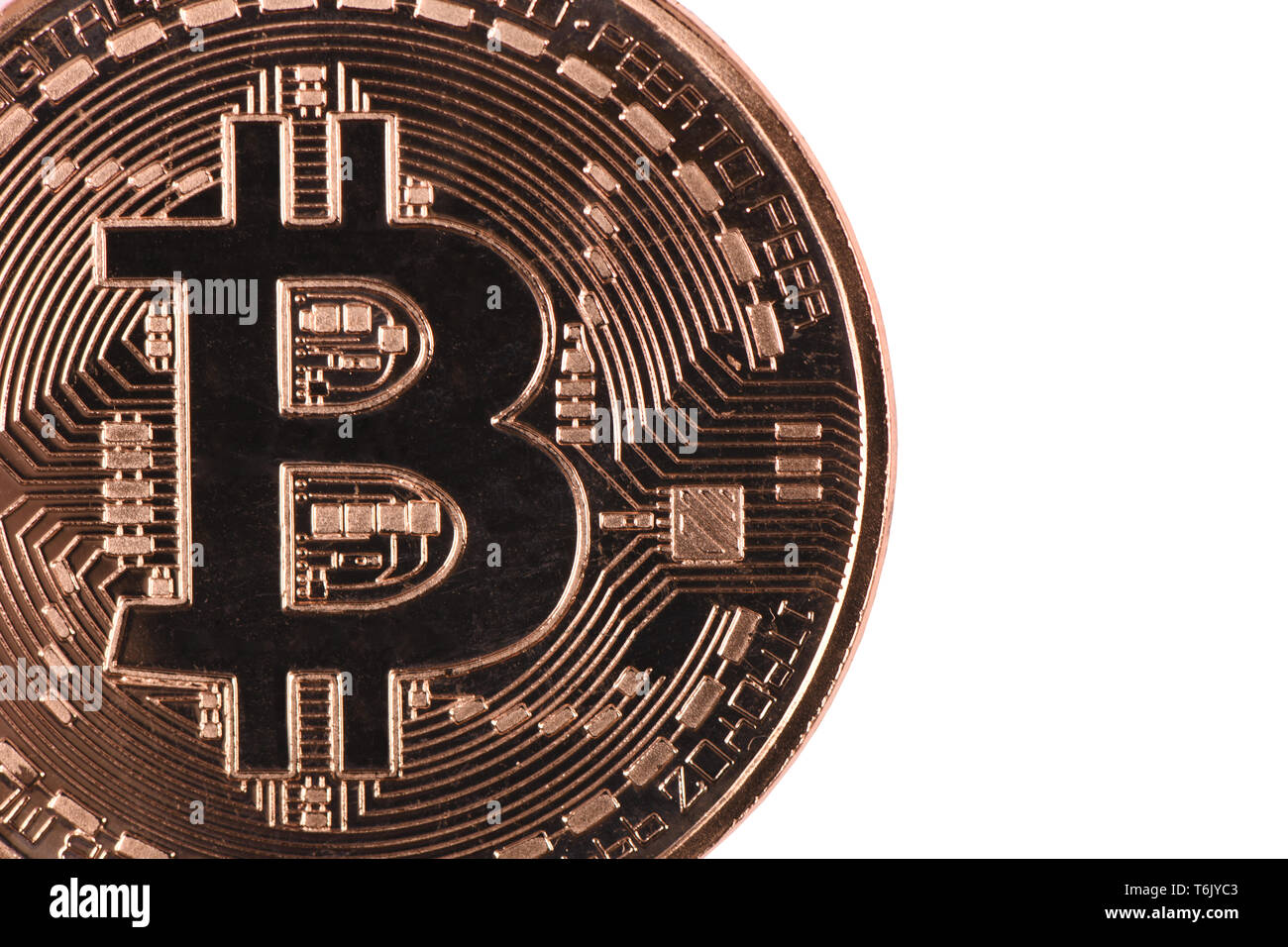 Bronze bitcoin isolated on white background. High resolution photo