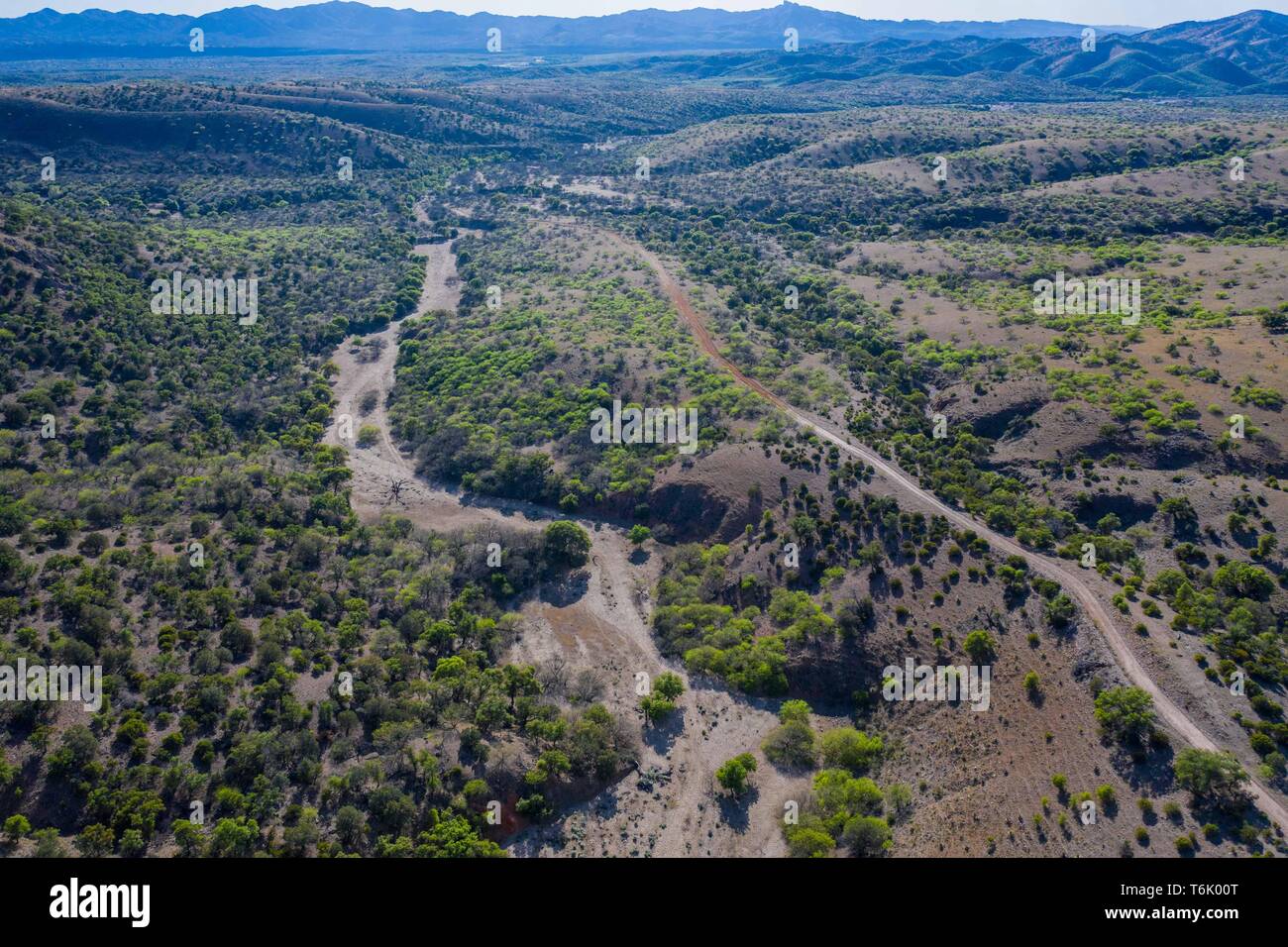 Aerial view of the Sierra Chivato and Rancho Los Alisos in the