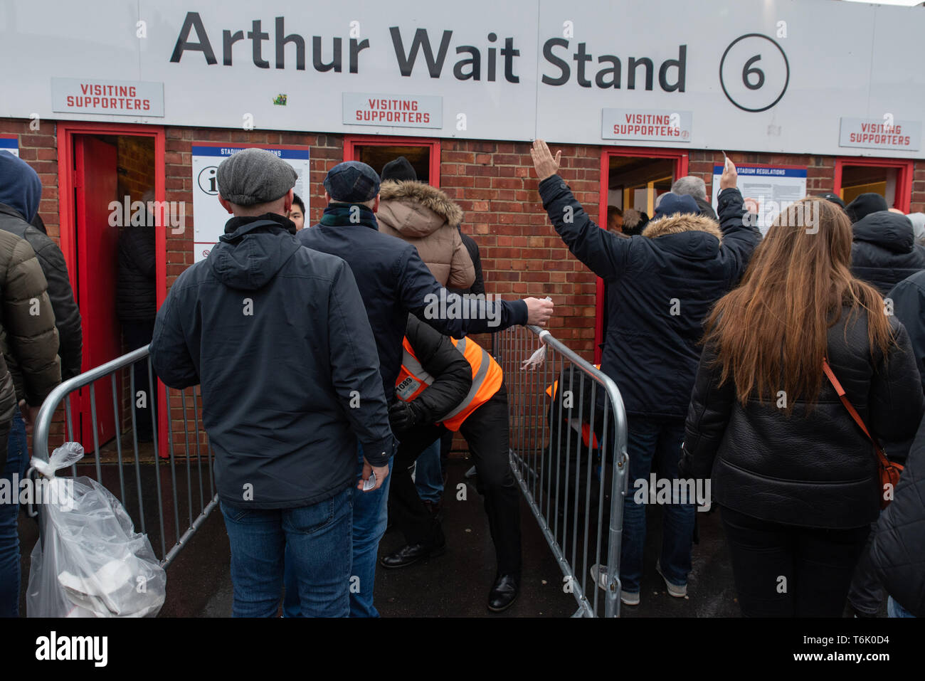 Tottenham Hotspur's fans are searched before entering Selhurst Park for a FA Cup tie against Crystal Palace. Stock Photo