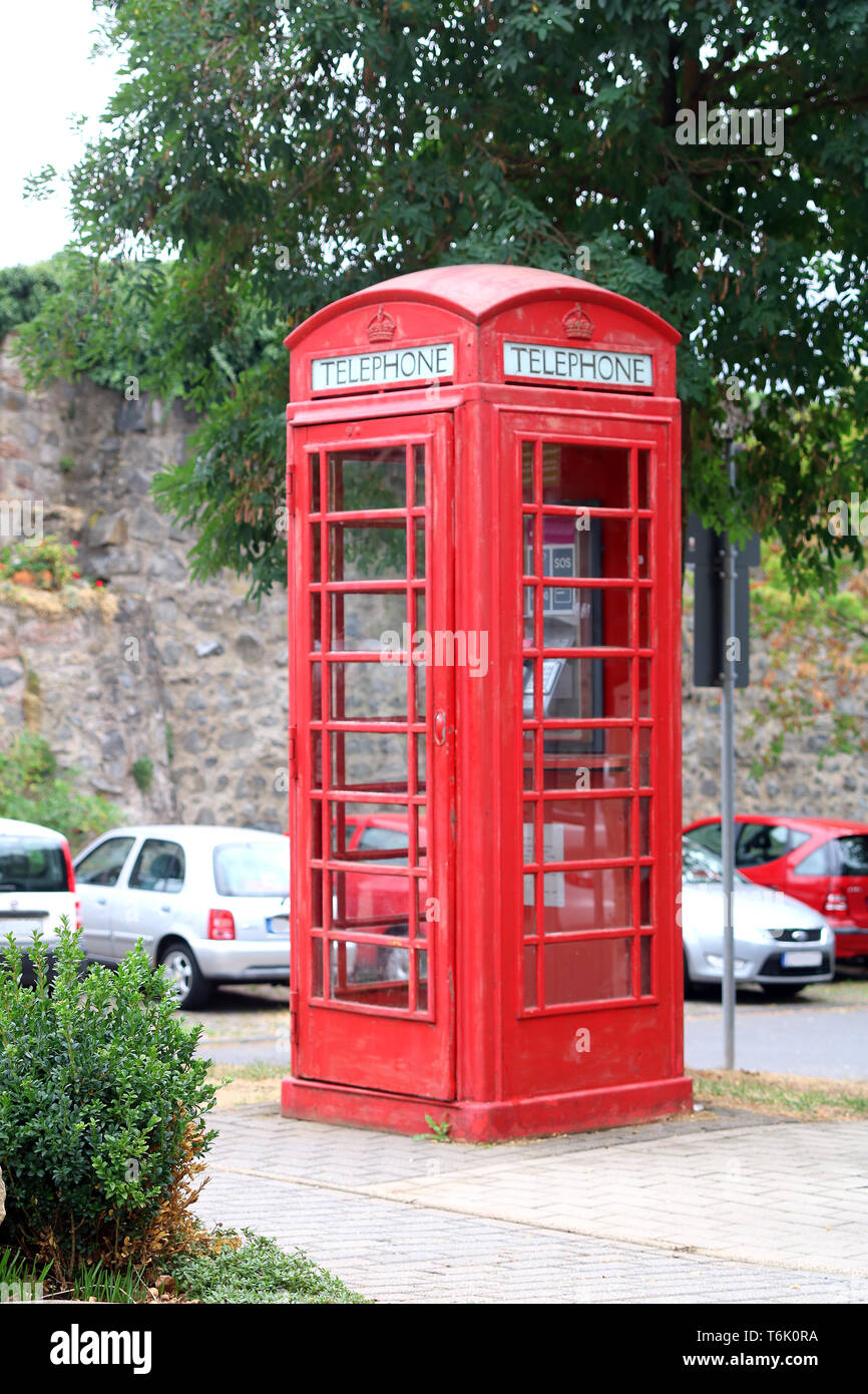 old english phone box Stock Photo