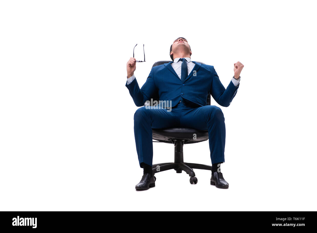 Businessman sitting on chair isolated on white Stock Photo - Alamy