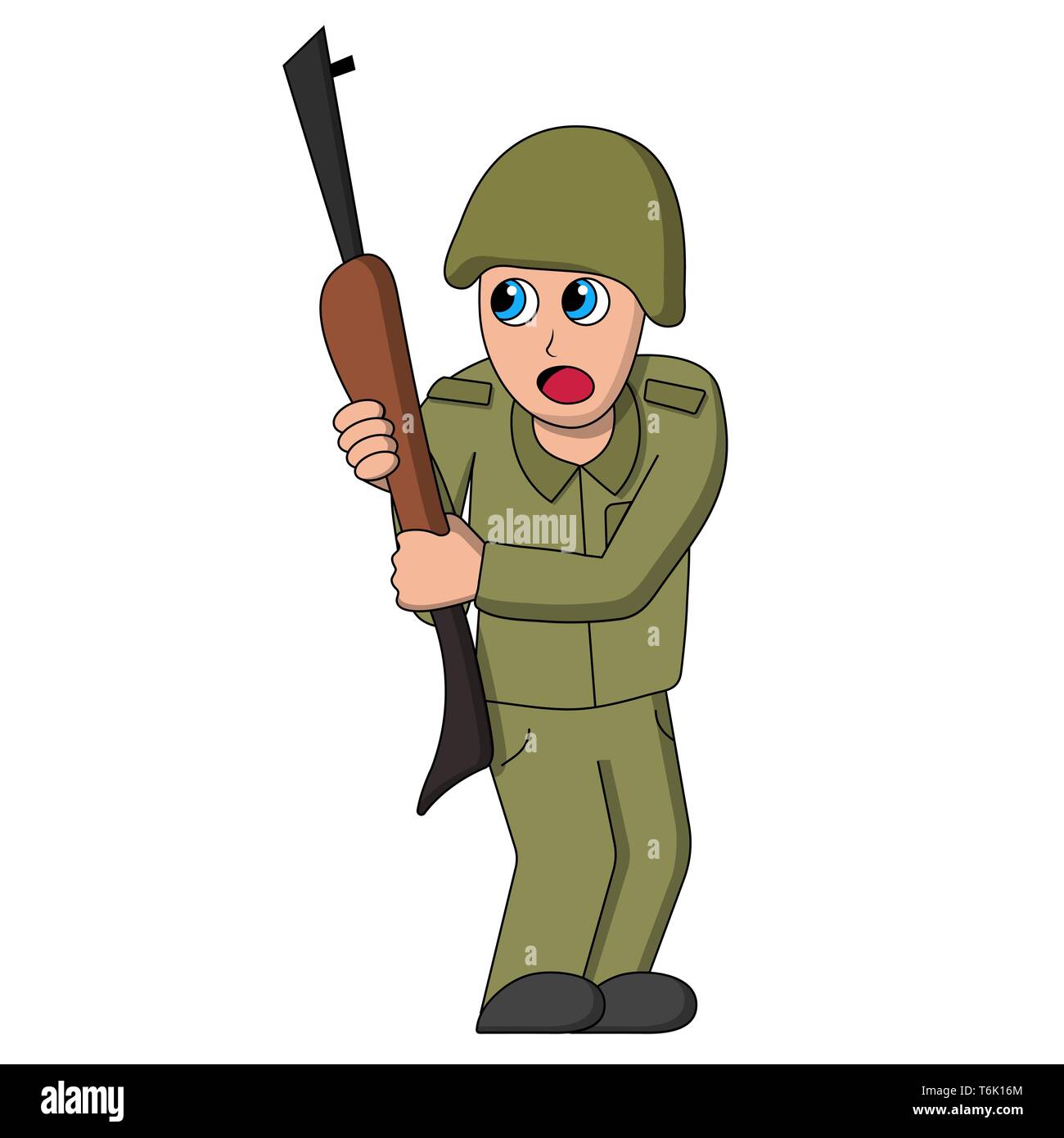 Scared soldier on war. Isolated stock vector illustration Stock Vector ...