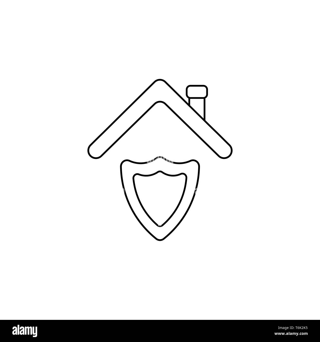 Vector icon concept of guard shield under red roof. Black outlines. Stock Vector