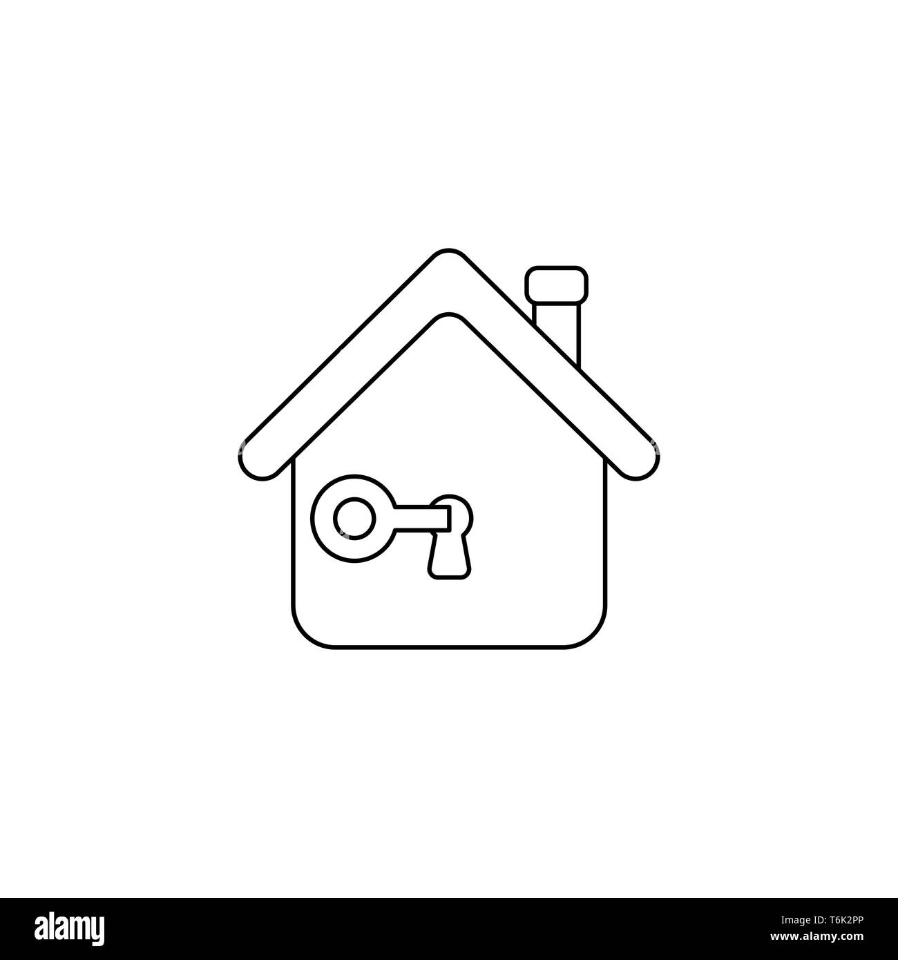 Vector icon concept of key lock or unlock house keyhole. Black outlines. Stock Vector