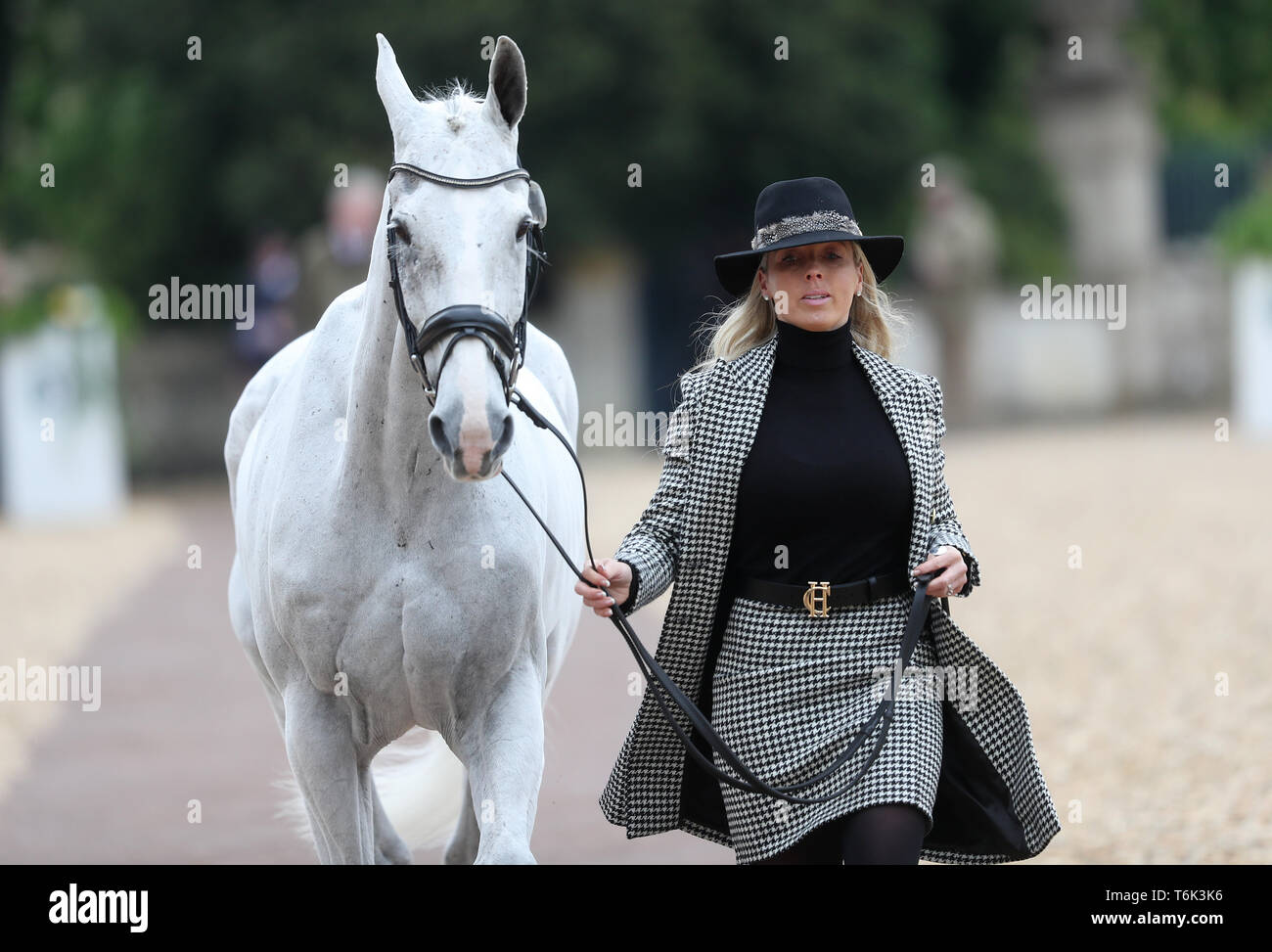 Kristina Cook leads Star Witness in the Horse Inspection during day one of the 2019 Mitsubishi Motors Badminton Horse Trials at The Badminton Estate, Gloucestershire. Stock Photo