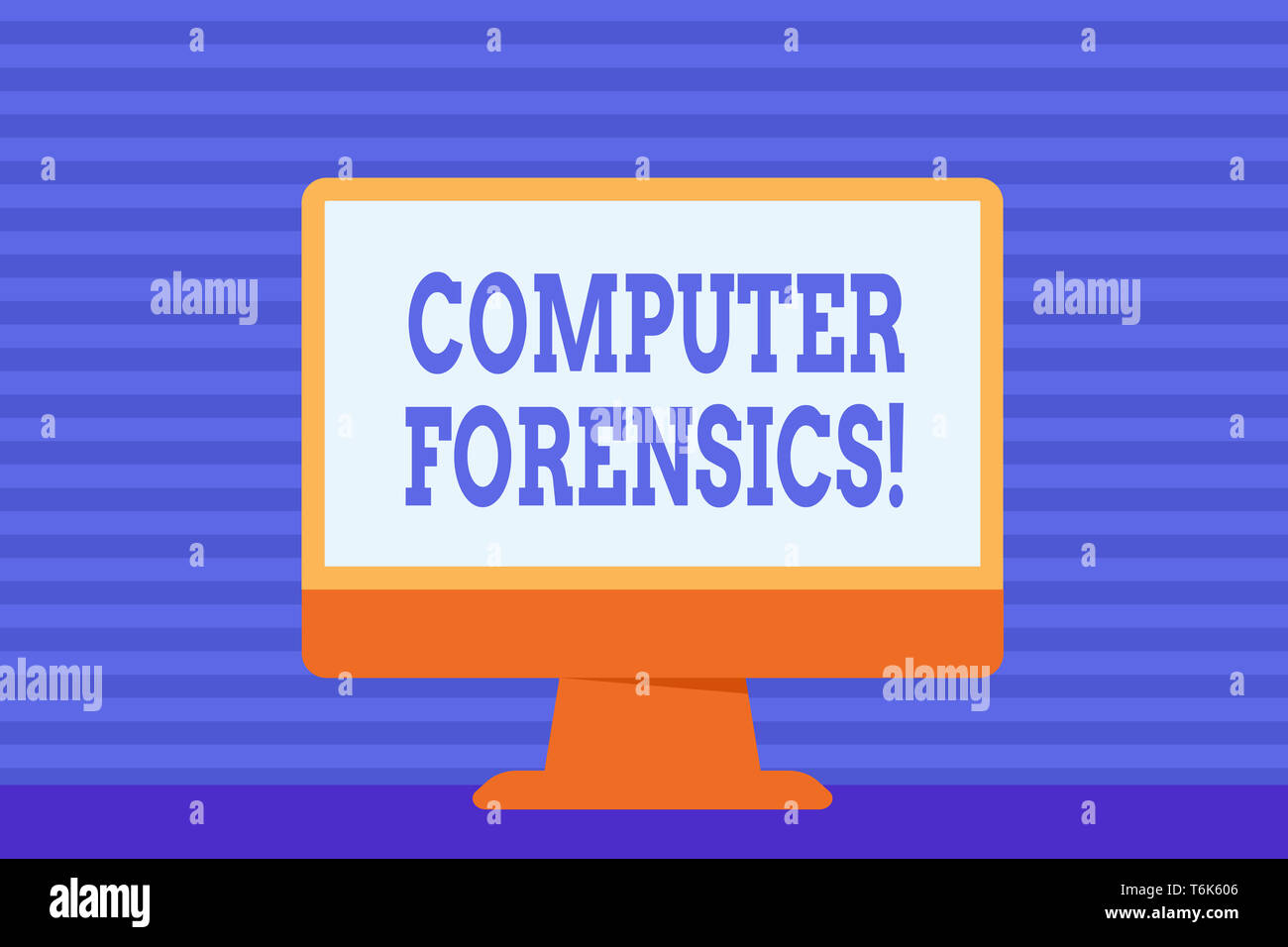 Conceptual hand writing showing Computer Forensics. Concept meaning the investigative analysis techniques on computers Desktop Computer Colorful Monit Stock Photo