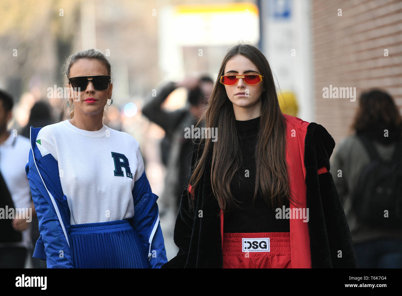Milan, Italy - February 21, 2019: Street style – Look after a fashion show during Milan Fashion Week - MFWFW19 Stock Photo