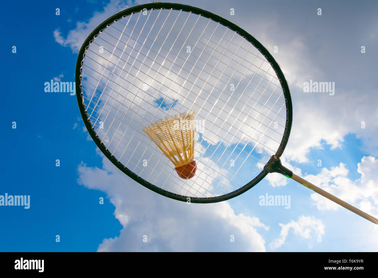 Badminton racket with a view of the sky Stock Photo Alamy